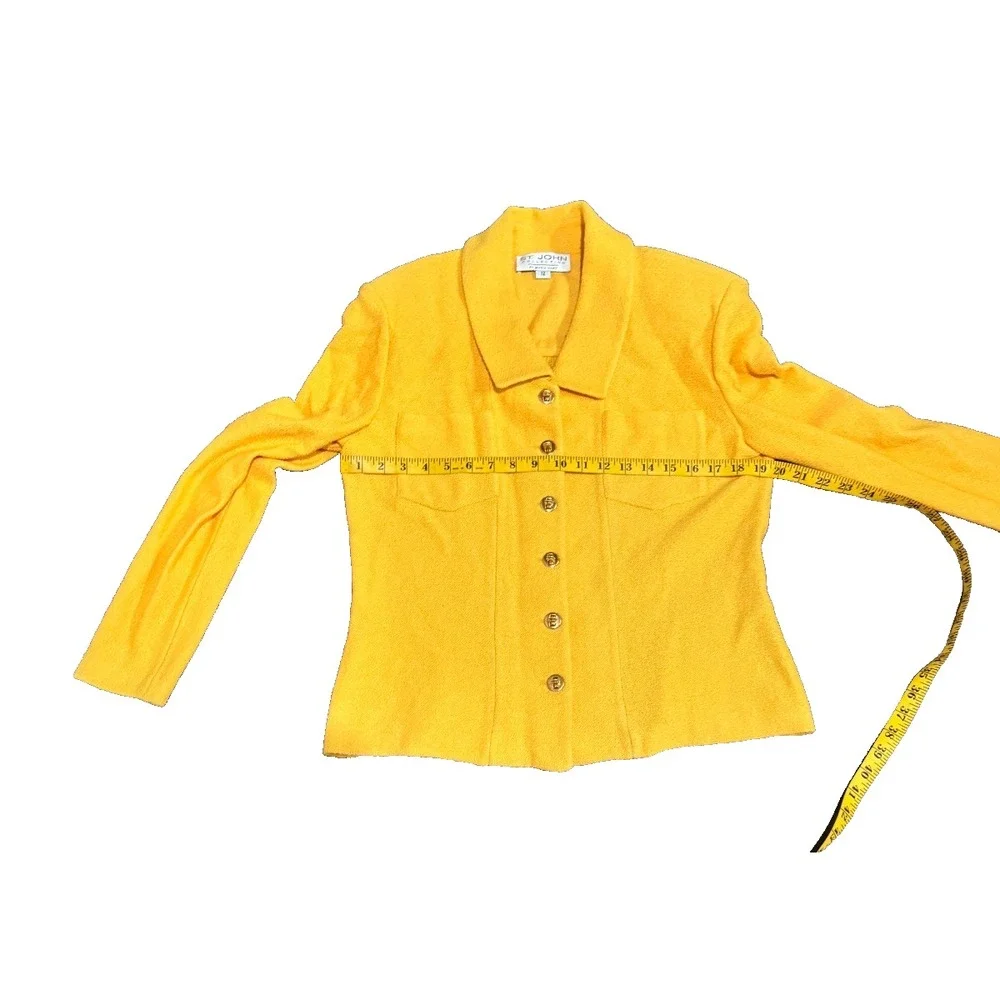 Vintage St John Collection Santana Knit Blazer Jacket yellow 12 Gold Button